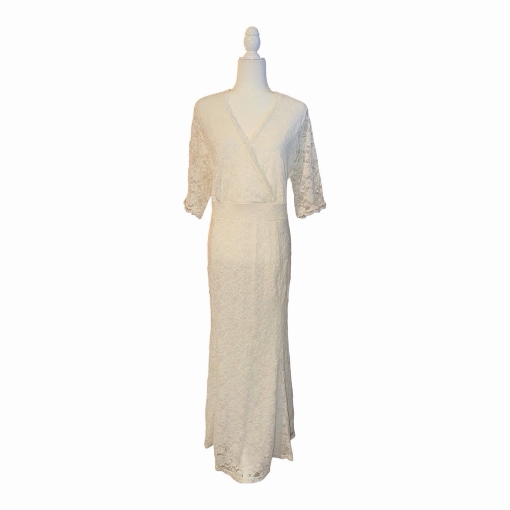 Pinup Fashion White Lace Mermaid Maxi Dress Plus Size Formal Bridal Cottagecore - Picture 2 of 7